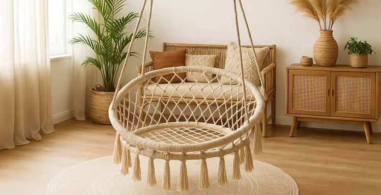 Huśtawka ogrodowa w stylu boho w domu