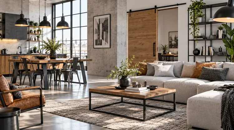 Nowoczesne, industrialne meble w salonie  