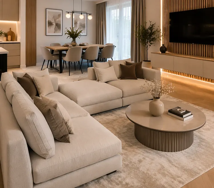 Nowoczesna kuchnia połączona z jadalnią 