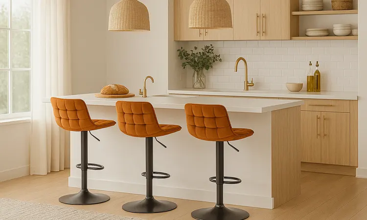 Welurowe hokery przy wyspie kuchennej 