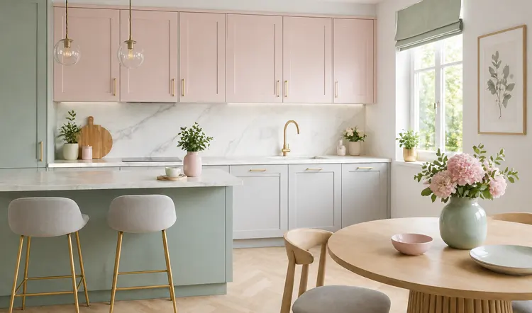 Kuchnia zaaranżowana pastelowymi odcieniami 