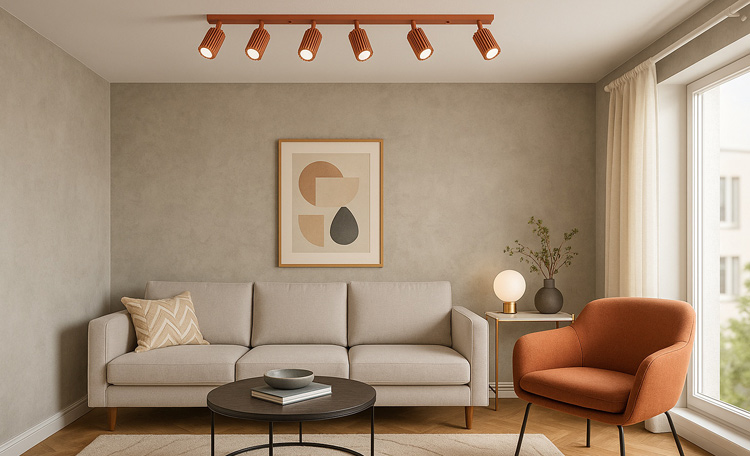 Bordowa lampa w salonie 