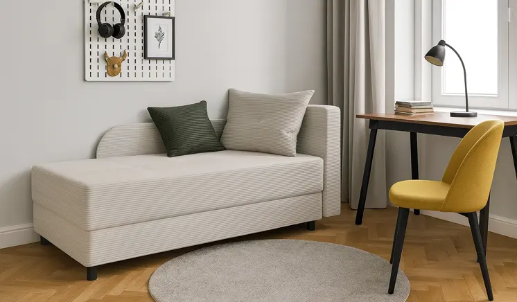 Beżowe łożko rozkładane  