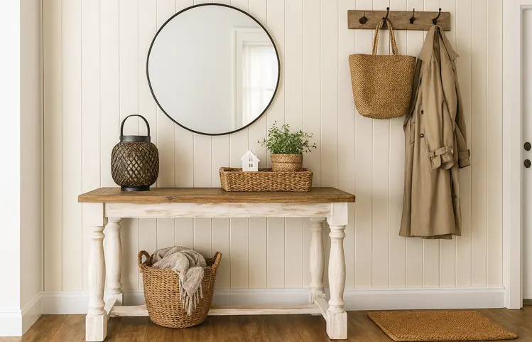 Okrągłe lustro w przedpokoju  