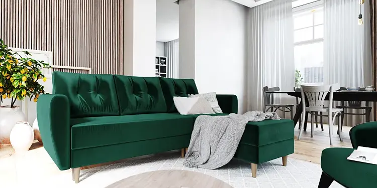 Rozkładany narożnik w kolorze butelkowej zieleni