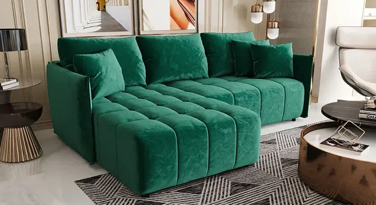 Rozkładany narożnik w kolorze zielonym