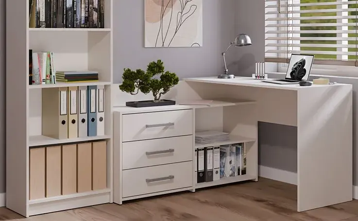 Narożne biurko w kolorze białym 