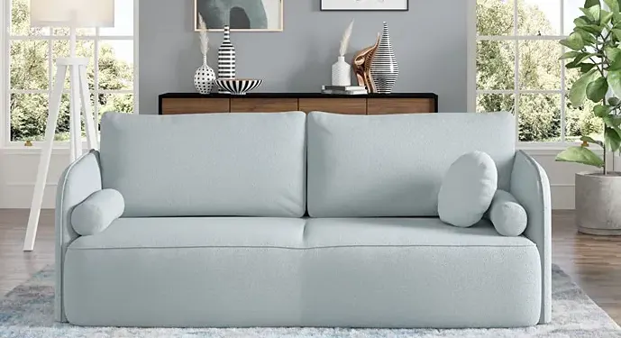 Jasnoniebnoeska sofa obita welurem