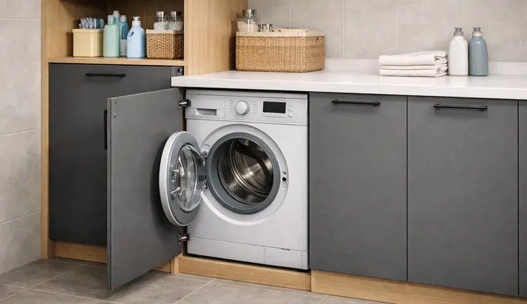 Pralka zabudowana frontem w kolorze grafitu 