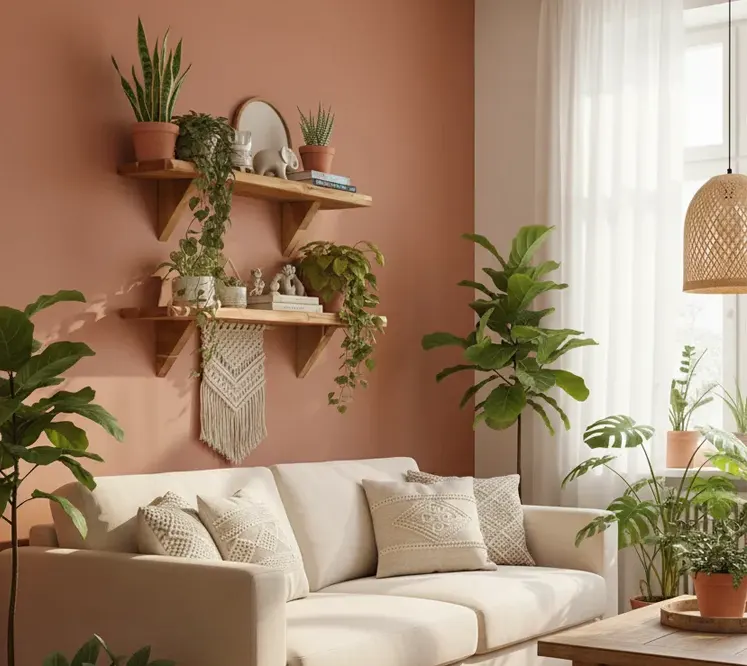 Półki ścienne w salonie 