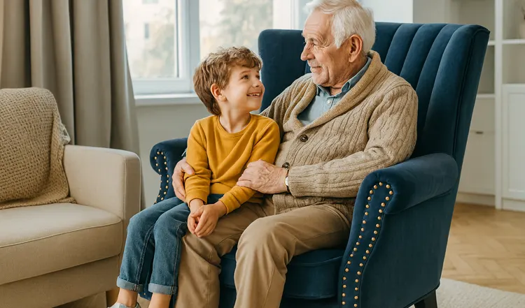 Dziadek z wnuczkiem w wygodnym fotelu