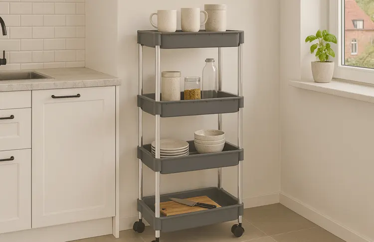 Mobilny regał na kółkach w kuchni 