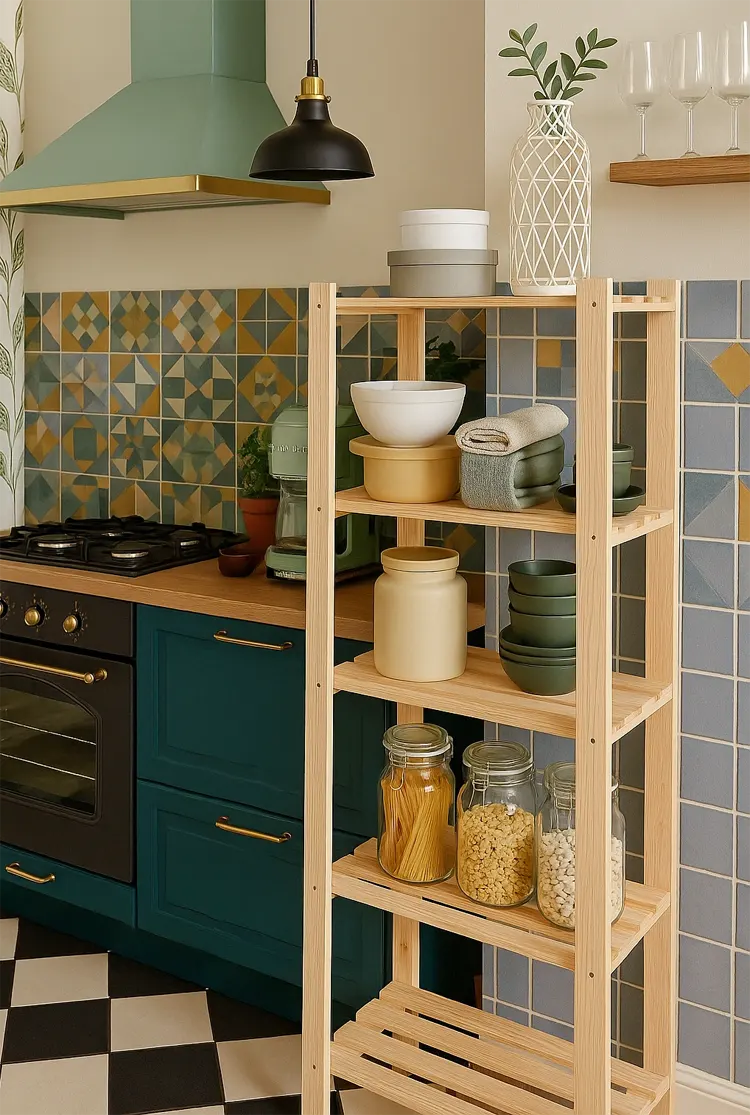 Drewniany regał w kuchni