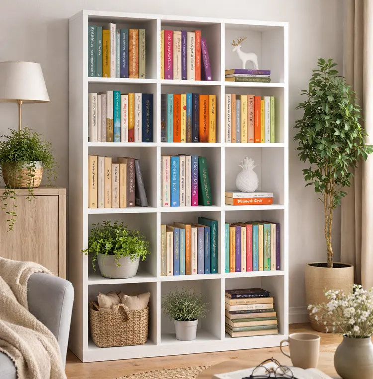 Regał w stylu skandynawskim z książkami 