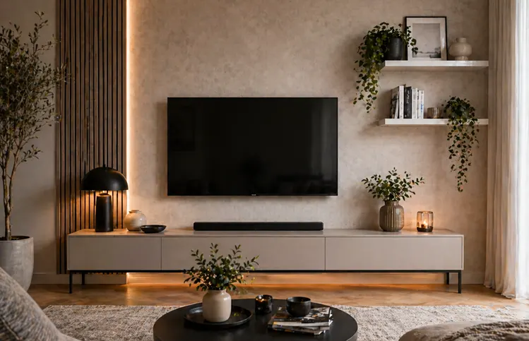 Nowoczesna aranżacja ściany z telewizorem 
