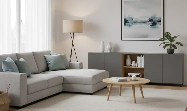 Szare meble w salonie 