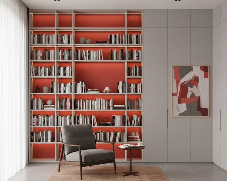 Szare fronty w domowej biblioteczce 