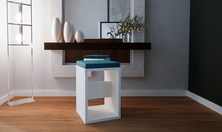 Taboret w stylu skandynawskim w sypialni 