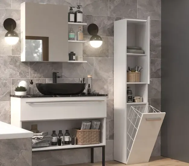 Wąska szafka łazienkowa w kolorze białym