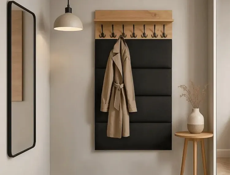 Wieszak ścienny tapicerowany w przedpokoju